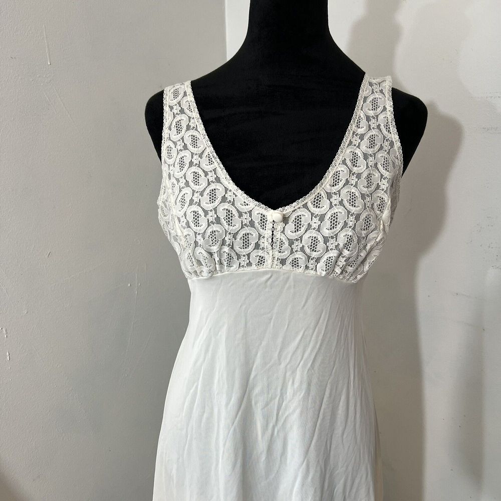 Komar Vintage Full Dress Slip Women Small White Lace Lingerie USA Fairy Delicate